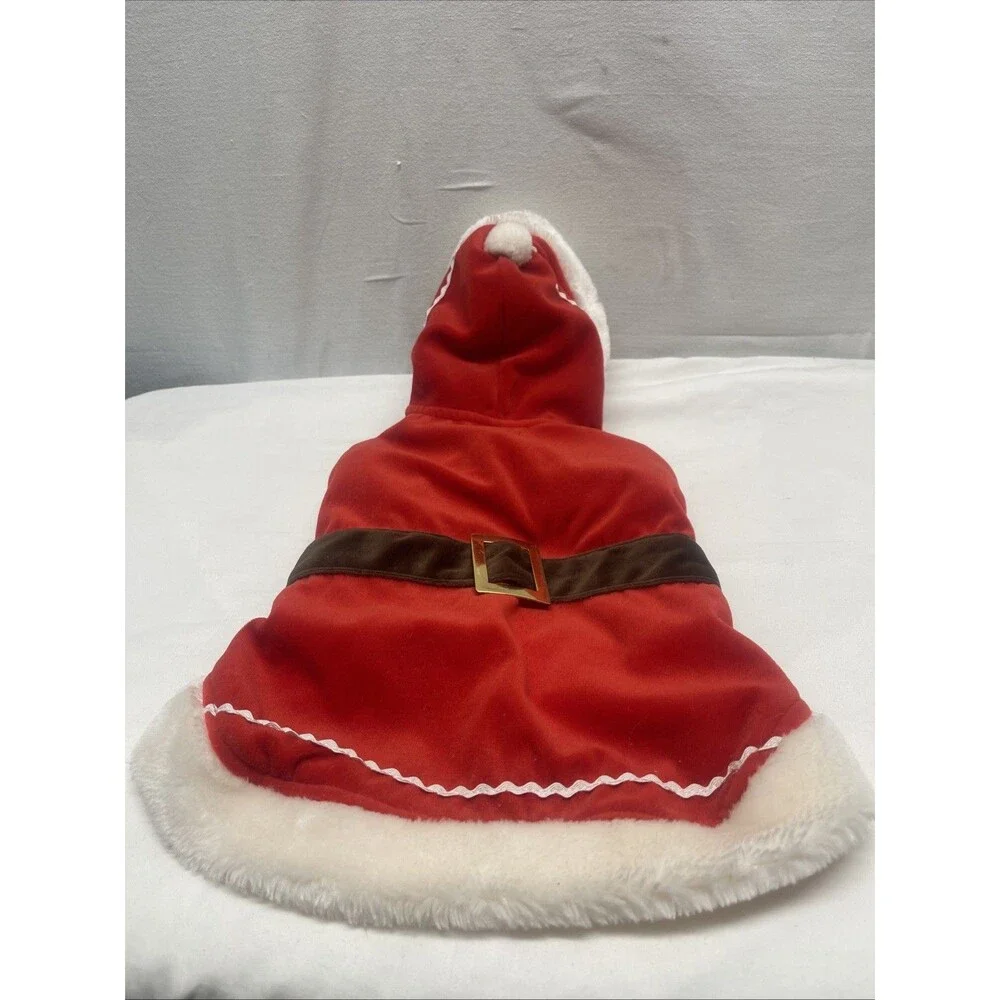Pet Holiday Hooded Santa Costume Brown Belt Puppy Dog Size Medium Christmas Cute